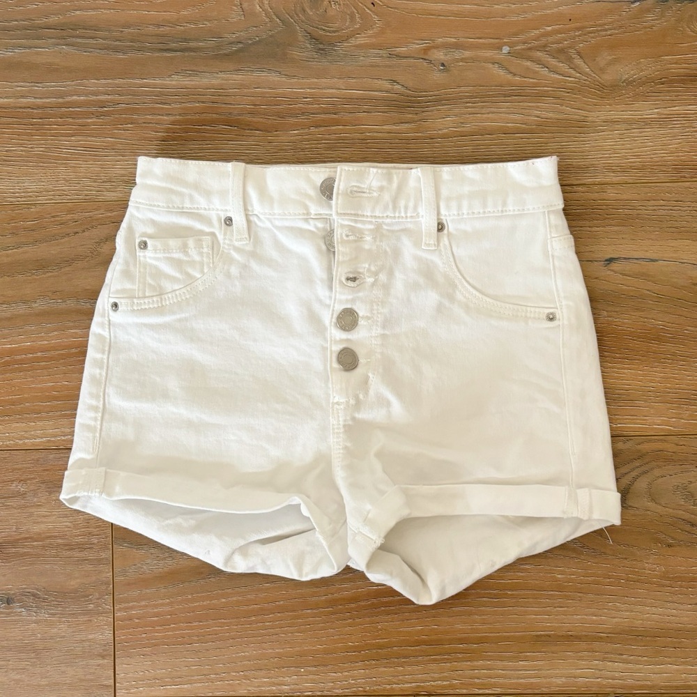 garage white high rise jean shorts